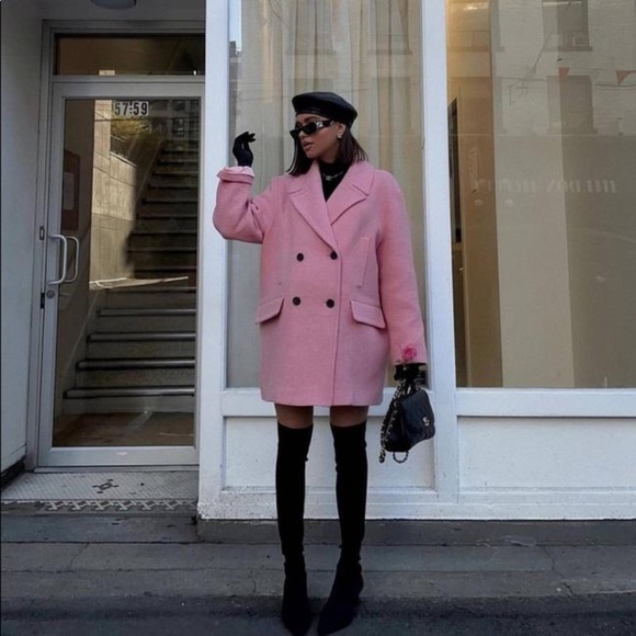 ZARA Oversized Double-Breasted Pink Coat BNWT - Picture 2 of 7